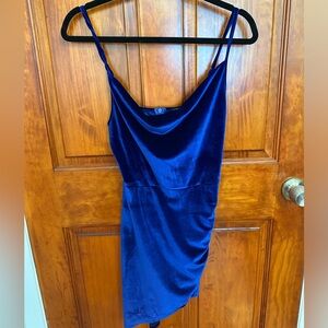 Blue Velvet Spaghetti Strap Dress